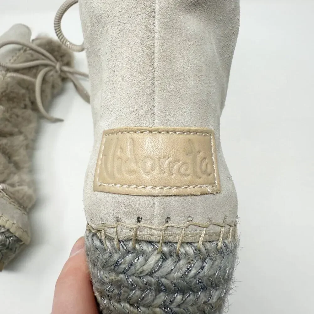 Vidorreta Taupe Suede & Faux Fur Espadrille Boots Size EU 39 Lace Up Wedge Heel